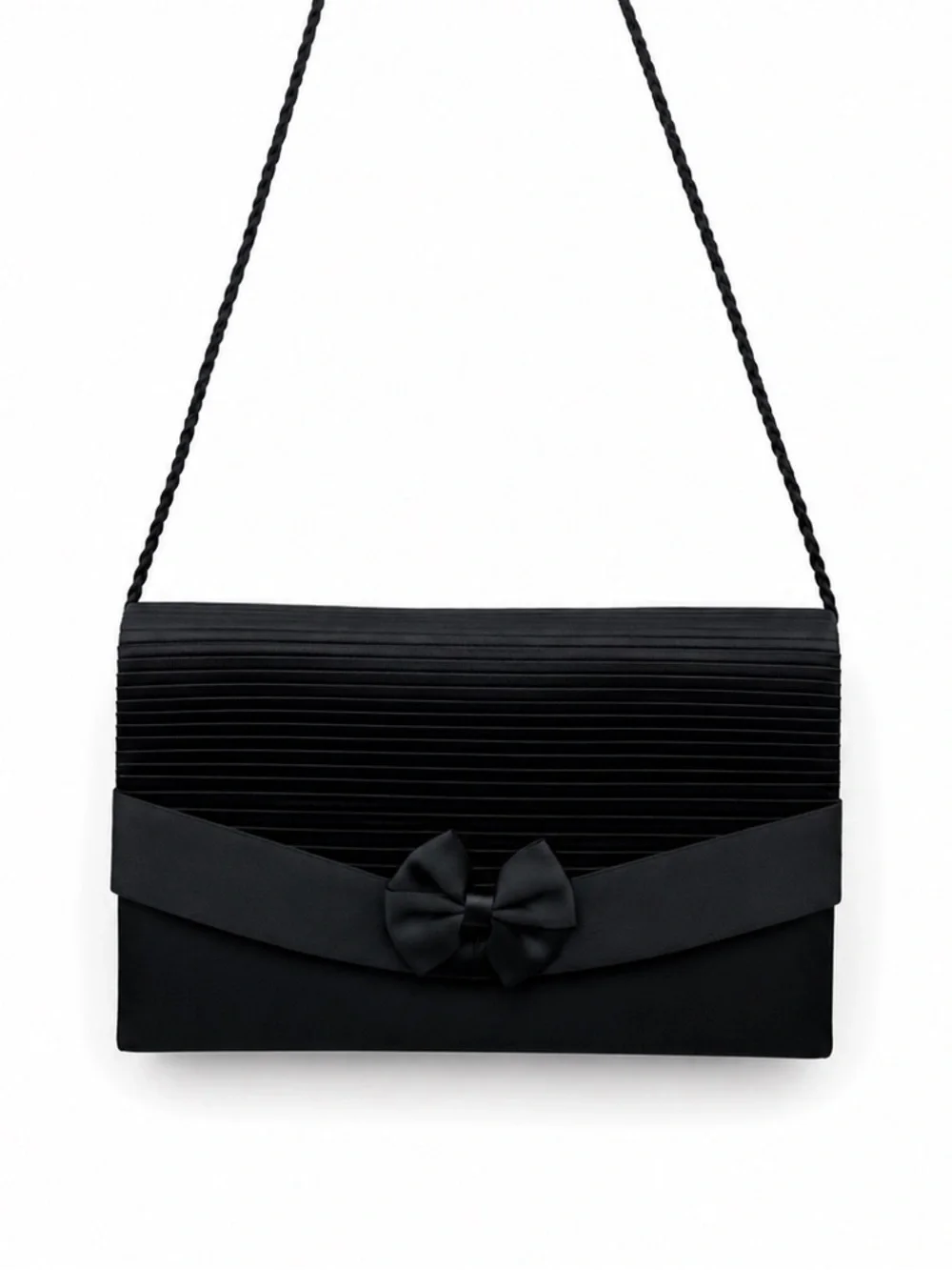 La Regale Black Satin Bow Crossbody Bag Purse Evening Formal Classic Timeless